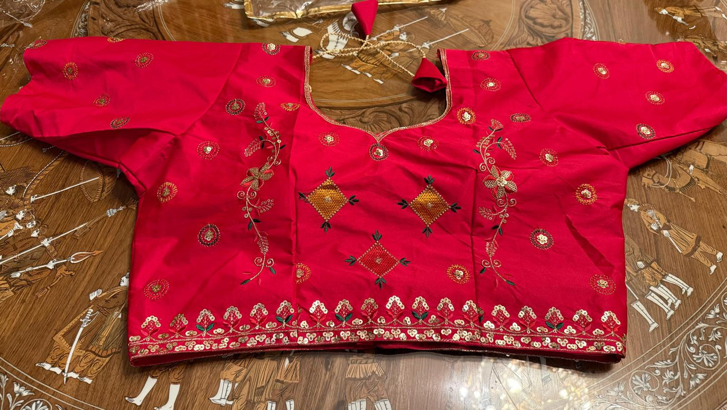 pink silk blouse with heavy embroidery and sequence