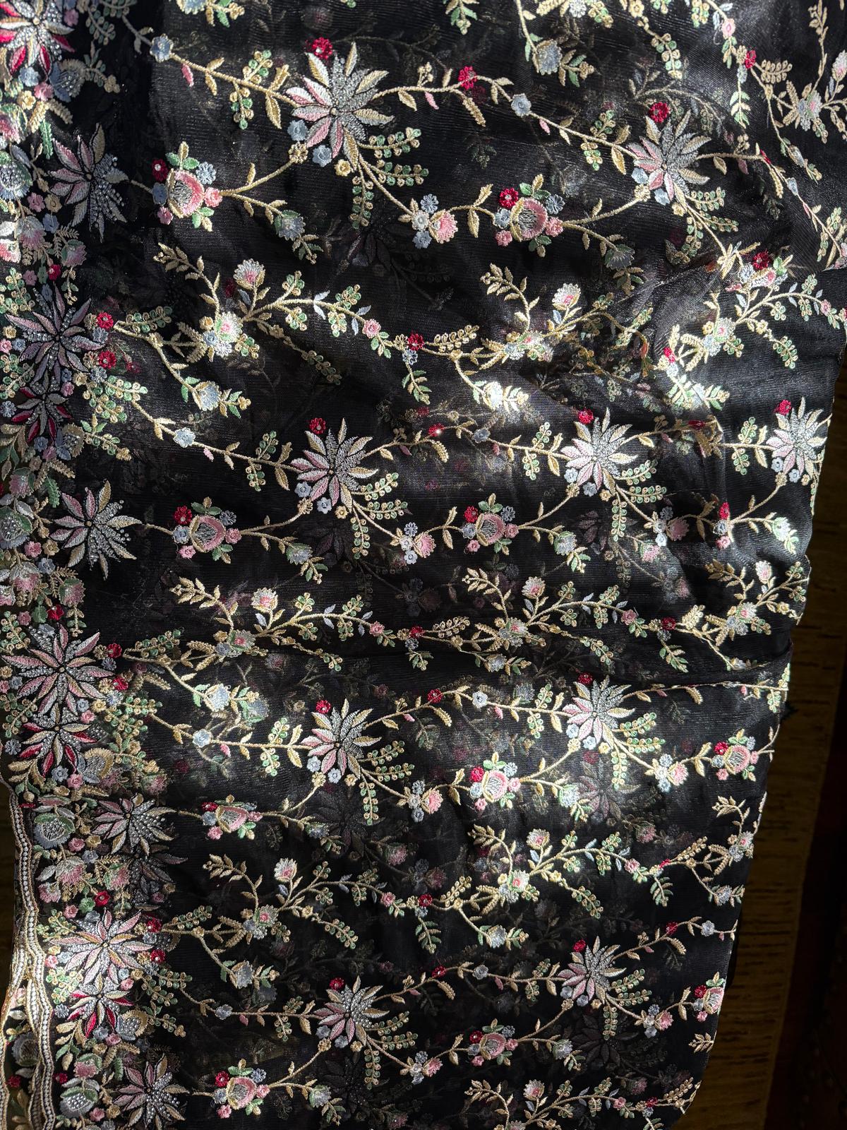 black net embroidery zarkan saree