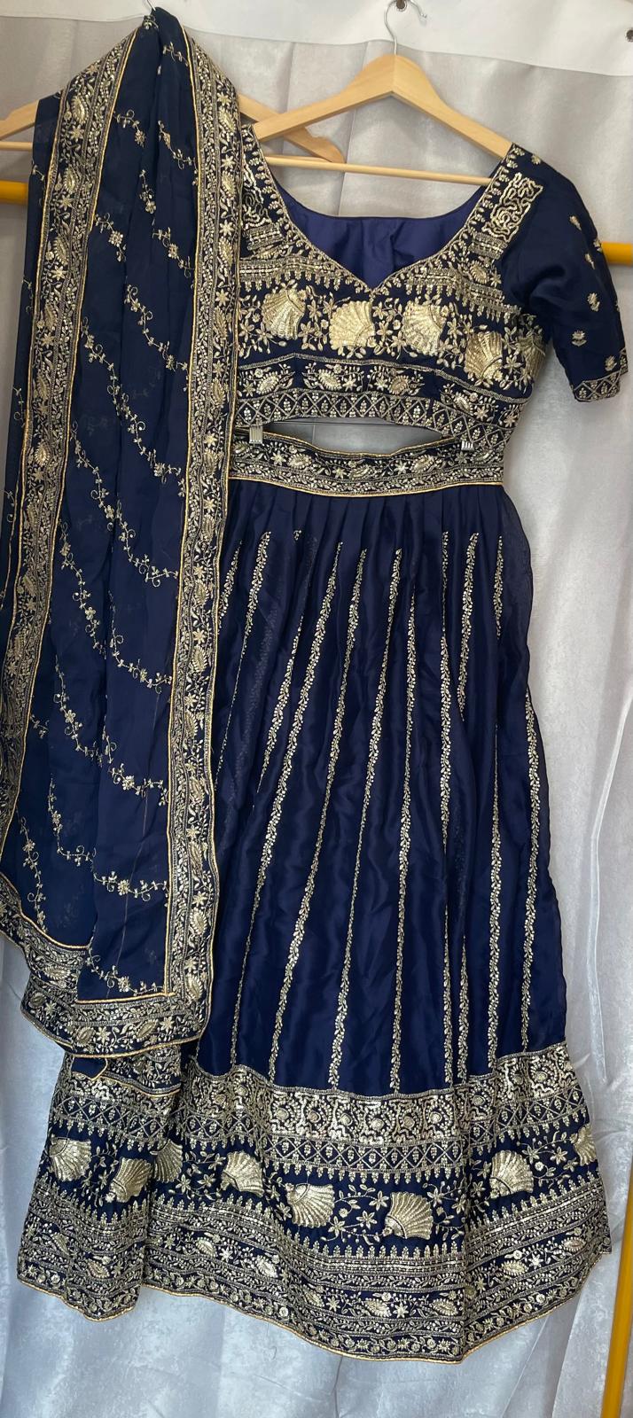 Blue navy georgette gold embroidery with georgette dupatta designer choli lehenga