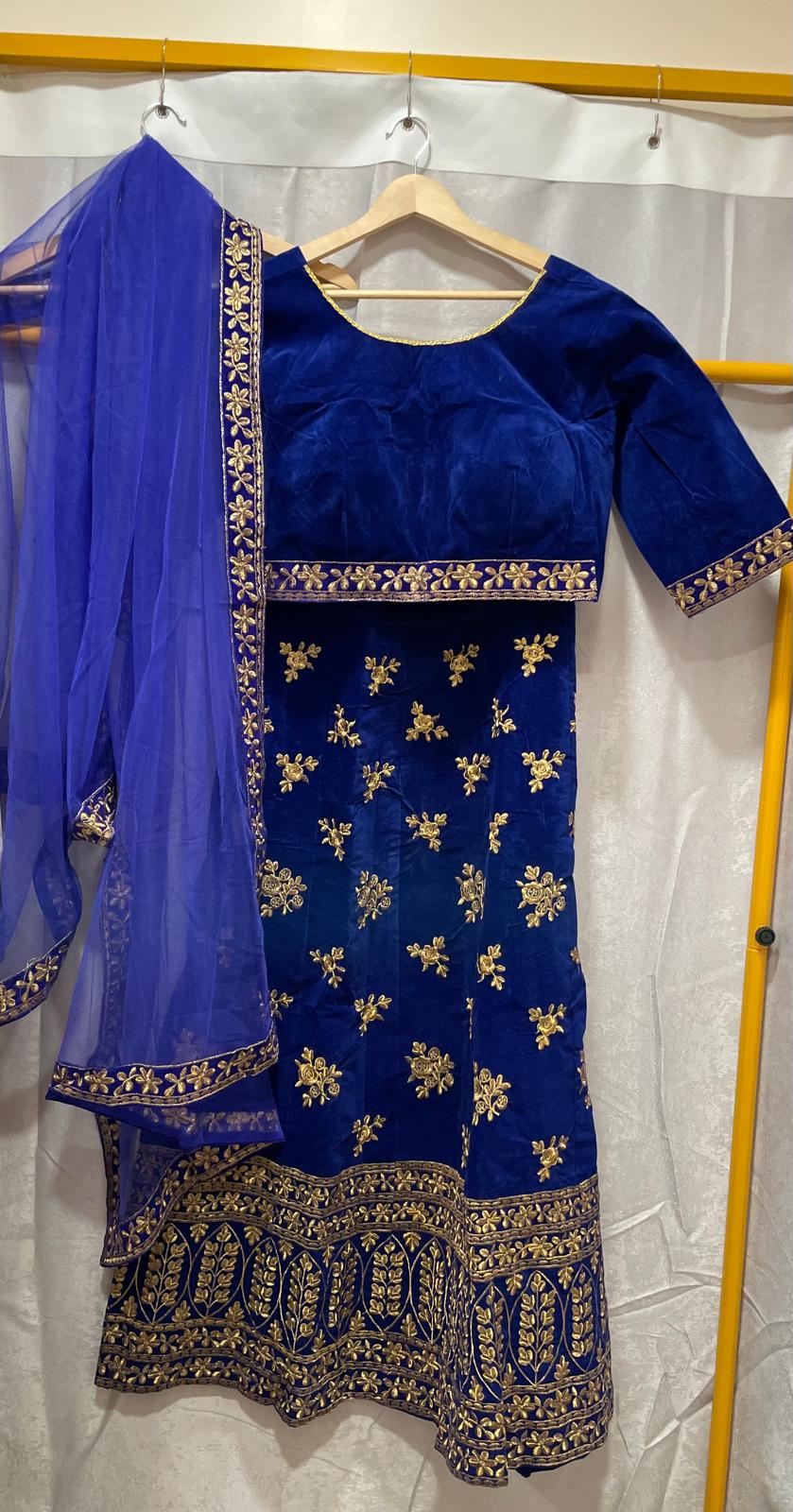 Blue velvet lehenga lightweight