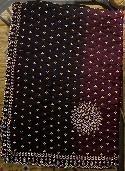 brown multi shade zarkan loaded fendi silk saree