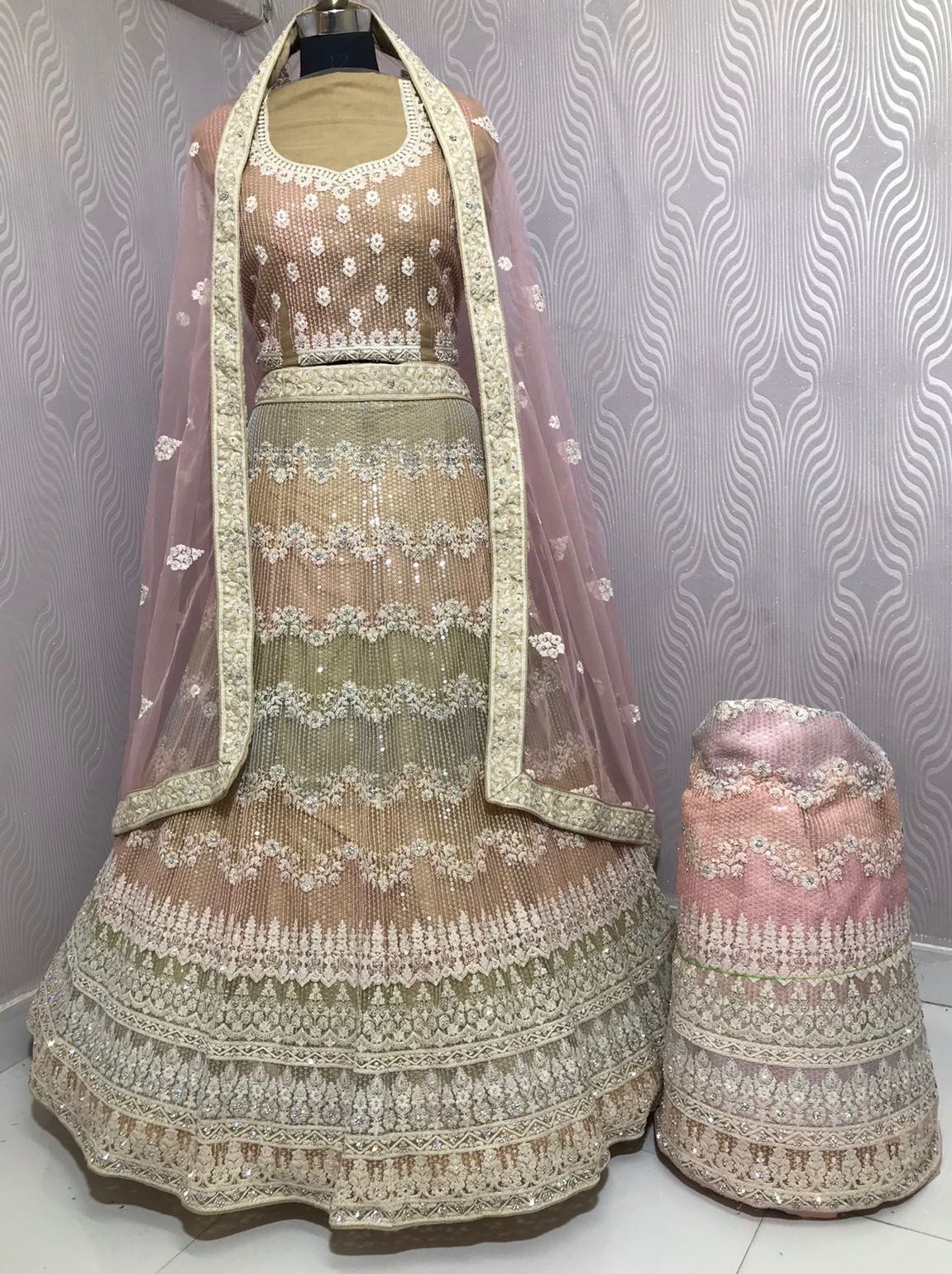 Multi sequence embroidery heavy zarkan work lehenga