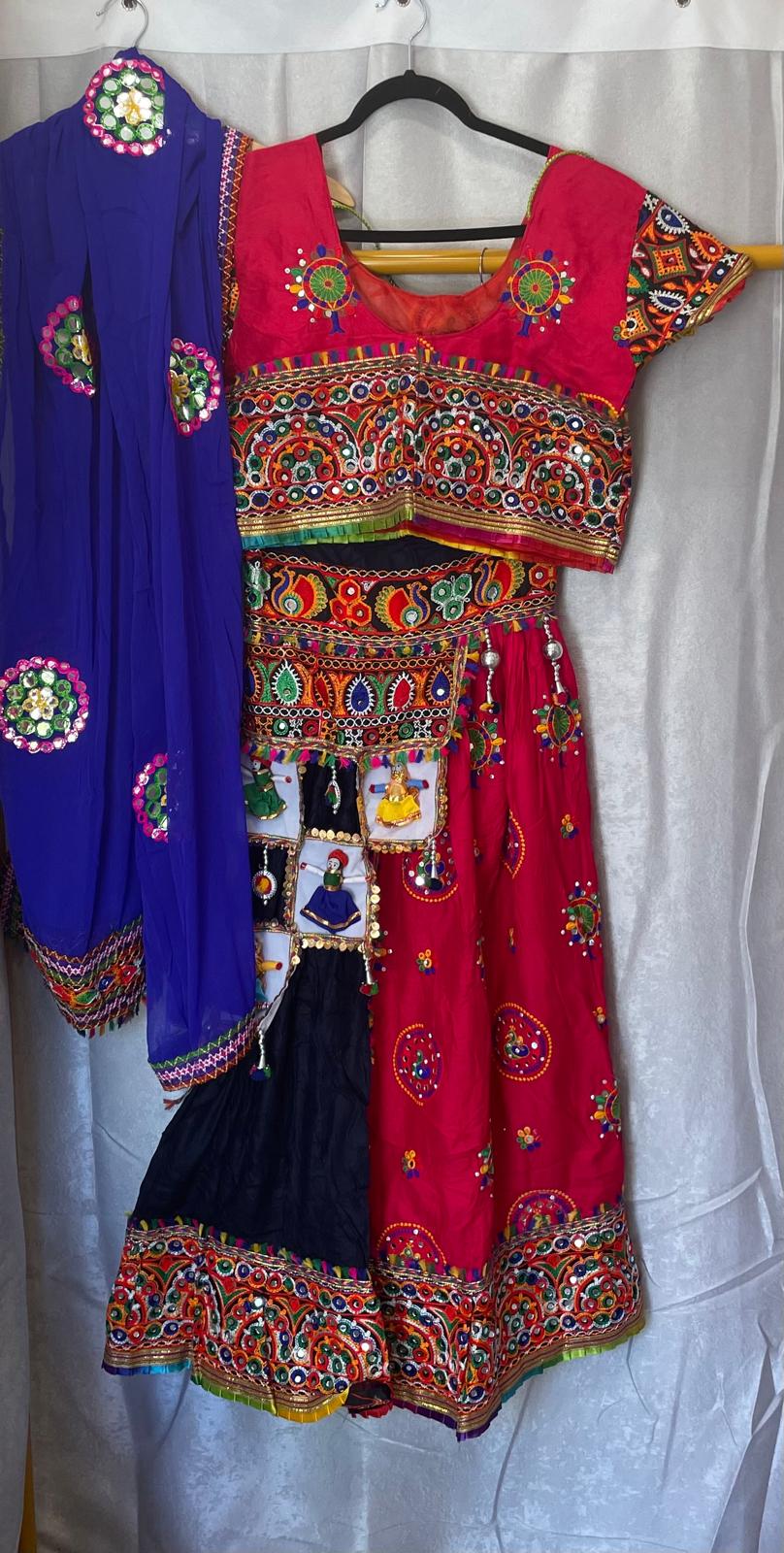 pink blue dolls garba navratri lehenga