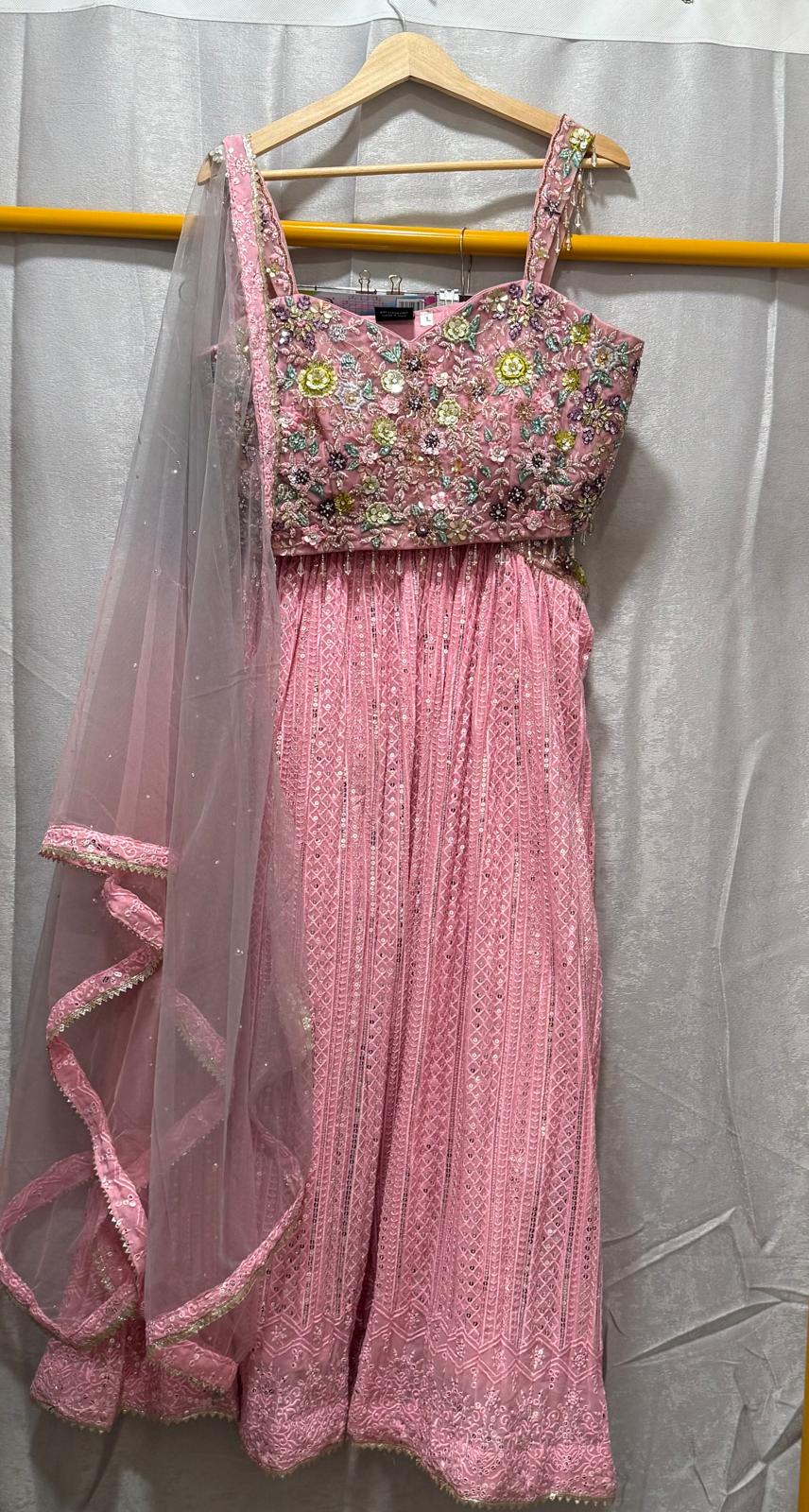 pink sequence embroidery georgette lehenga with designer blouse