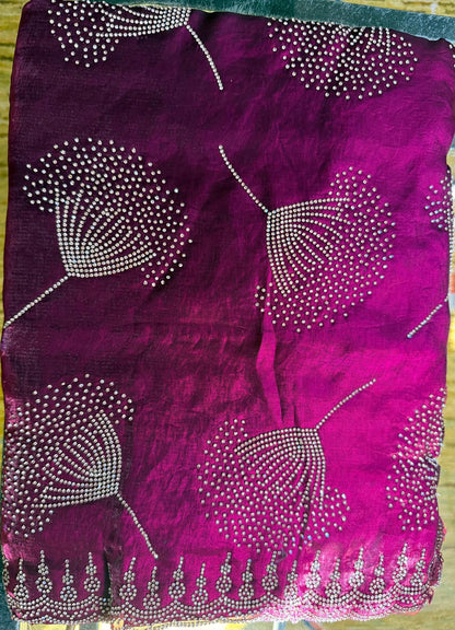 Purple zarkan tulip design fendi silk saree