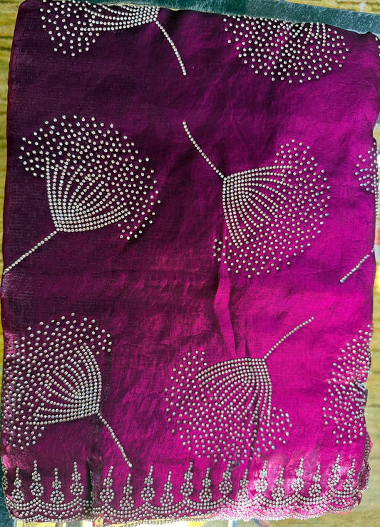 Purple zarkan tulip design fendi silk saree