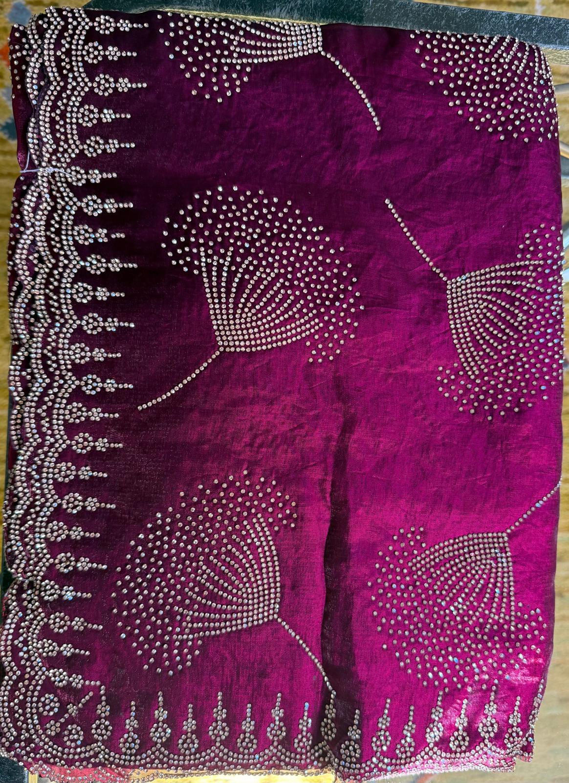 Purple zarkan tulip design fendi silk saree