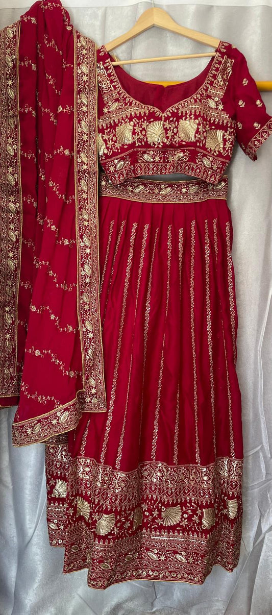 Red georgette gold embroidery with georgette dupatta designer choli lehenga