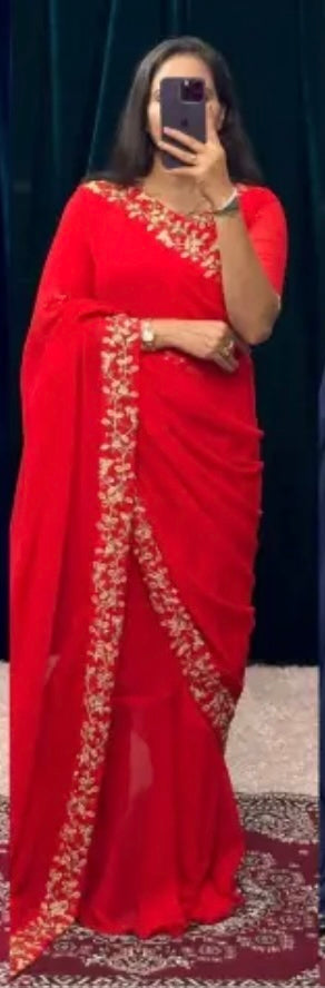 Red Gown saree