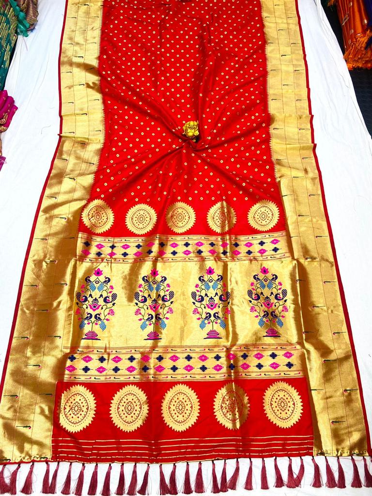 Paithani saree semi banaras silk with ready blouse, fall, pico