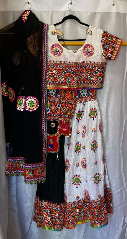 white black dolls garba navratri lehenga