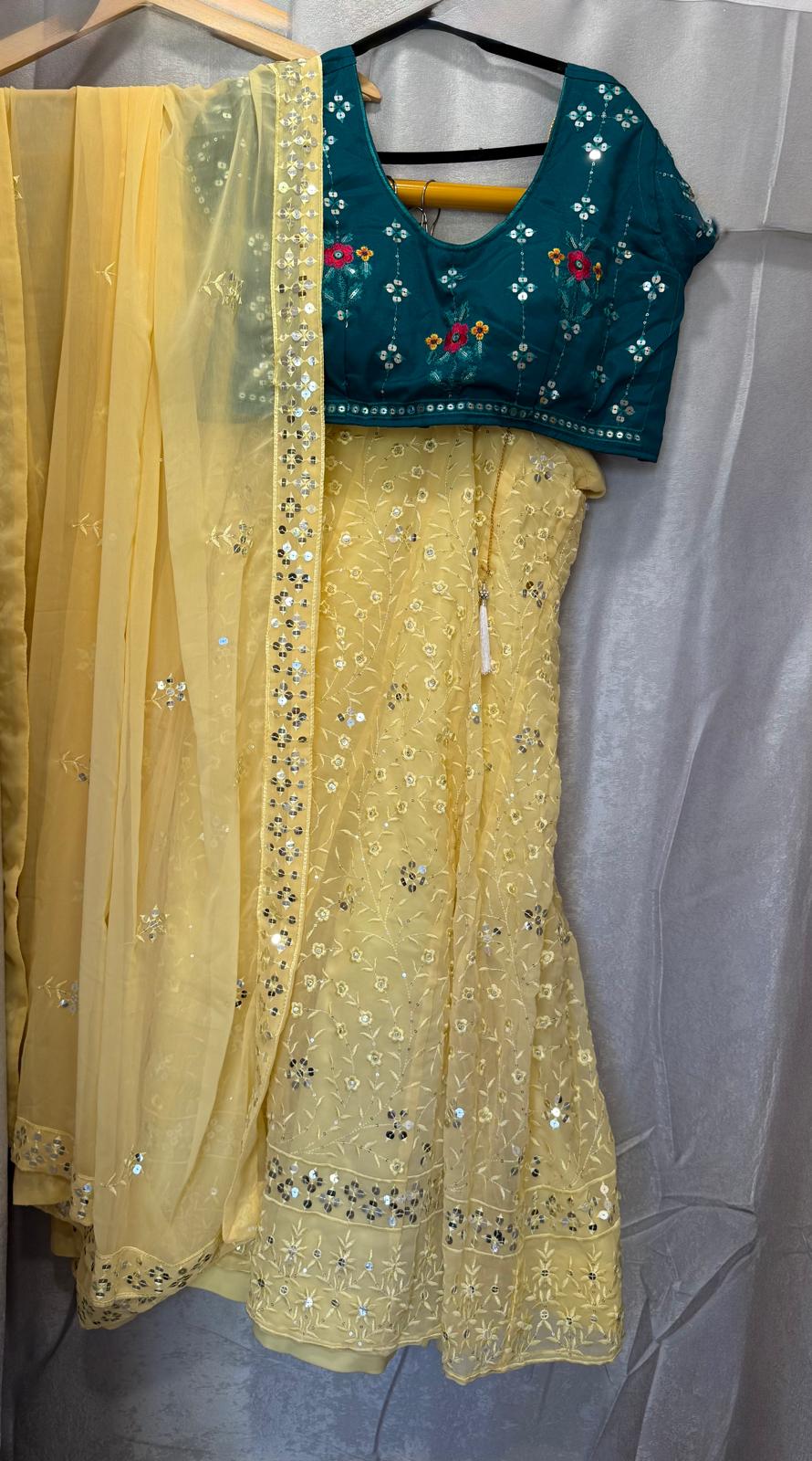yellow georgette sequence lehenga