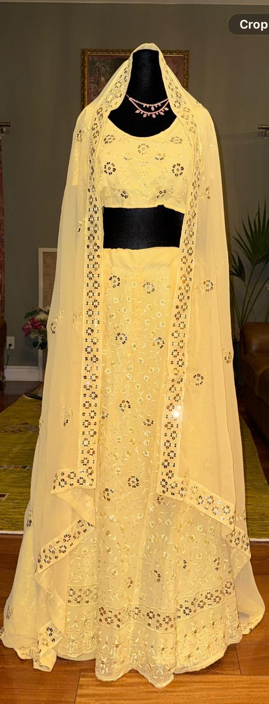 Yellow georgette sequence embroidery lehenga