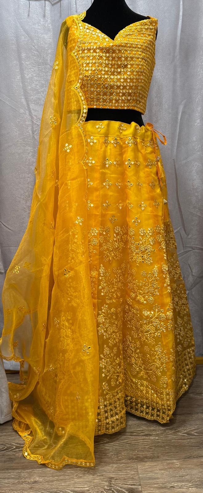 Yellow Organza designer lehenga with designer choli